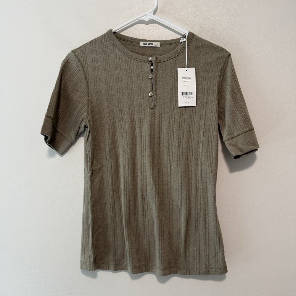 Buck Mason NWT Marsh Fern Heirloom Rib Base Henley T-Shirt Size Large